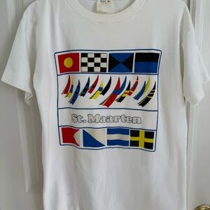 Vtg 80s 90s St Maarten Sailing T Shirt Single Stitch Paper Tag Made in USA Med